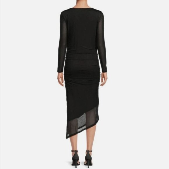 Calvin Klein Women's Asymmetric Hem Ruched Midi Black Sheath Dress Small - Picture 4 of 14